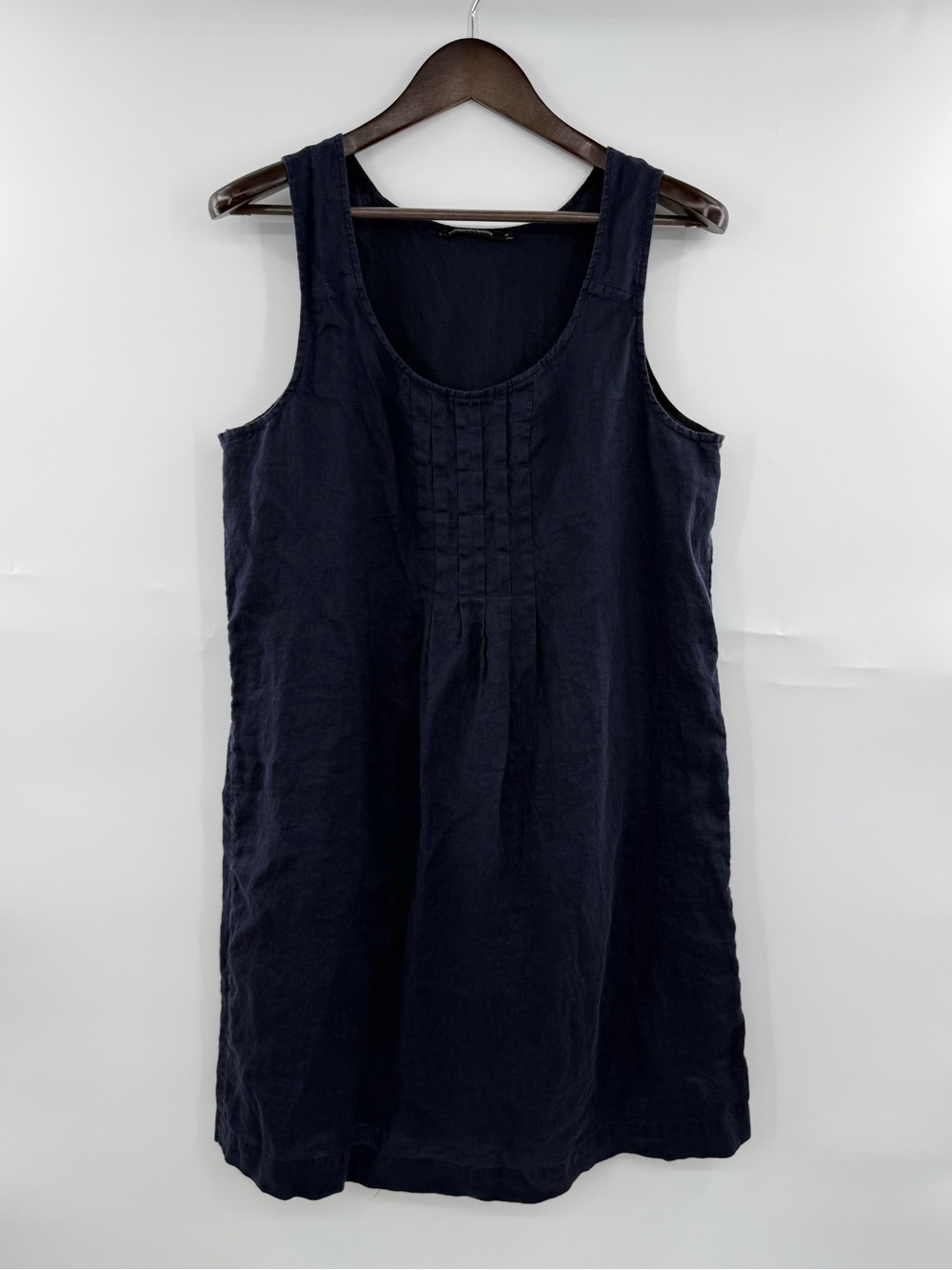 Monoprix Femme Linen Shift Dress Women’s XL FR 46 Navy Blue Sleeveless Midi